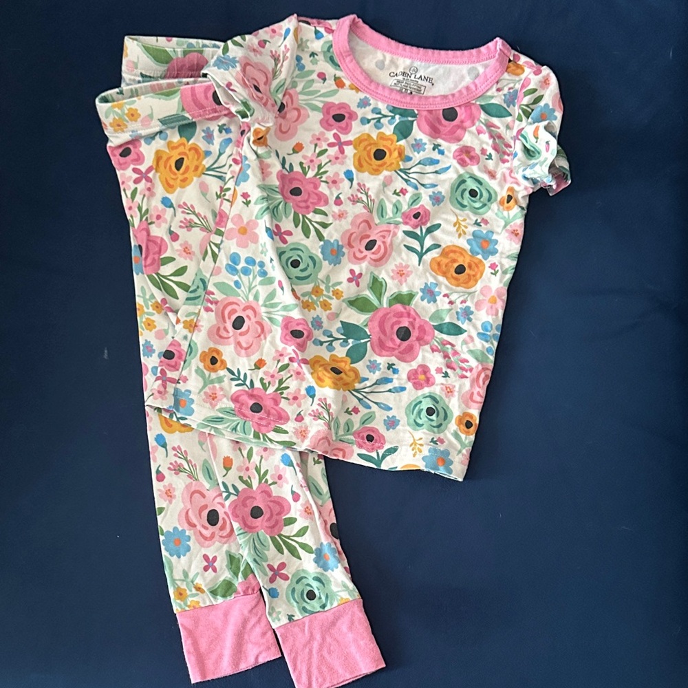 Caden Lane Floral Kids Pajama Set - Pink, Yellow, Blue